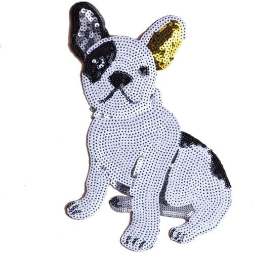 Cute Dog Sequins Fabric Patch Embroidered Iron on Patches For Clothing DIY Decoration Clothes Stripe Stickers Applique Badges