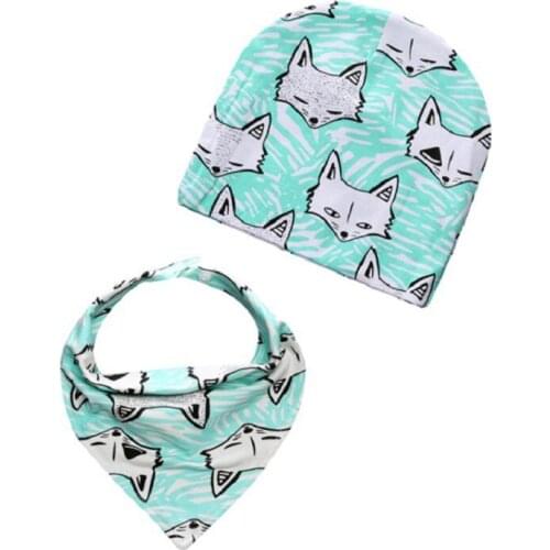 Baby Cute Hat Set +Bib Clothing Sets Knitting Cartoon Print Baby Boys Hats Cotton Baby Girls Hat Infant photography Spring wf