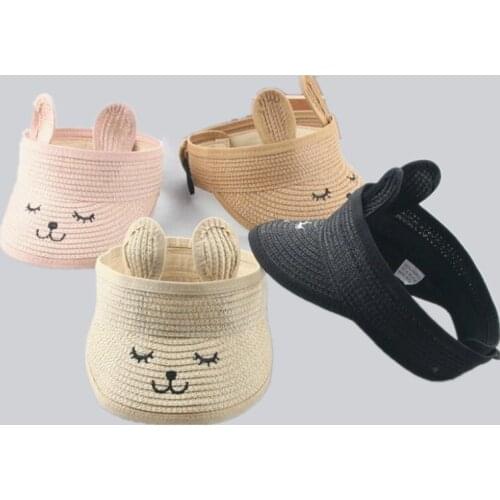 Lovely Smile Summer Empty Top Wide Brim Straw Visor Cap For Baby Props Kids Child Adjustable Cute Sun Hat For Boys Girls