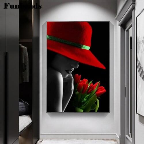 Fashion woman rose red lips hat Diy diamond embroidery flower 5D diamond painting full square round Drill cross stitch kit FF826