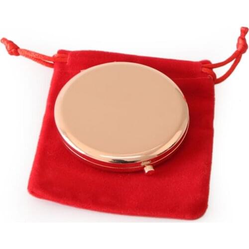 Fashion Colour Rose Gold Metal Pocket Mirror Round Compact Cosmetic Mirror Red Velvet Bag Makeup Mirror Set 5 pieces/lot#18413