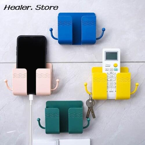Wall Mounted Organizer Storage Box Remote Control Mounted Mobile Phone Plug Wall Holder Charging Multifunction Adhesive Holder