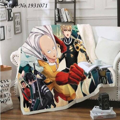 NEW ONE PUNCH MAN 3D Printed Fleece Blanket for Beds Thick Quilt Fashion Bedspread Sherpa Throw Blanket Adults Kids 05