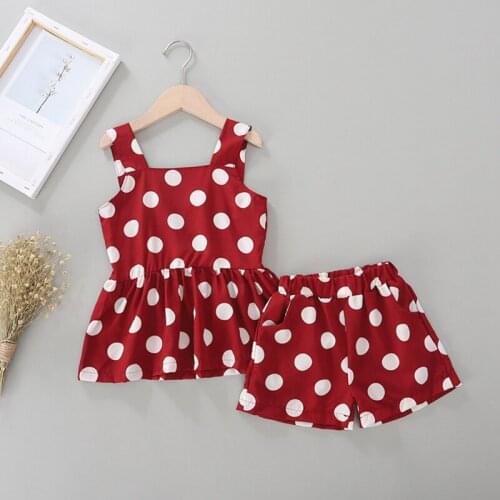 Baby Girls Clothes Fashion Sleeveless Polka Dot Print Vest T-shirt Tops+Shorts Suits Costume Set