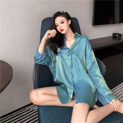 Spring Summer New Womens Boyfriend Hot Sleep Shirt Dress Linen Chiffon Soft Cool Button Down Cotton Nightgown Women Ventilation