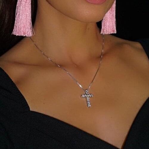 Cross Necklace 3mm Cubic Zirconia Stones 925 Sterling Silvers Plate Chain 17" Religious Necklace Unisex Jewelry.gifts for Her