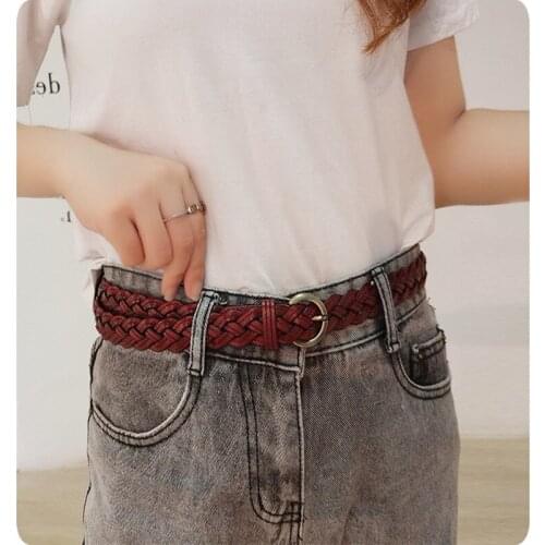 Women Woven Thin Belt Decorative Trouser Casual Versatile Dress Simple Needle Buckle Weaving Hand 105*2CM Waist belt Black Brown