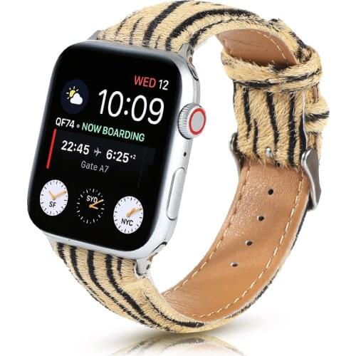 New Design Plush Leopard Print Leather Strap for Apple Watch SE Band Series 6 5 4 3 Bracelet 40mm 44mm 38mm 42mm for iWatch Belt