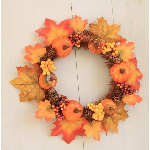 Top Selling Product In 2021 Pumpkin Maple Wreath Autumn Festival Wreath Door Hanging Home Decor