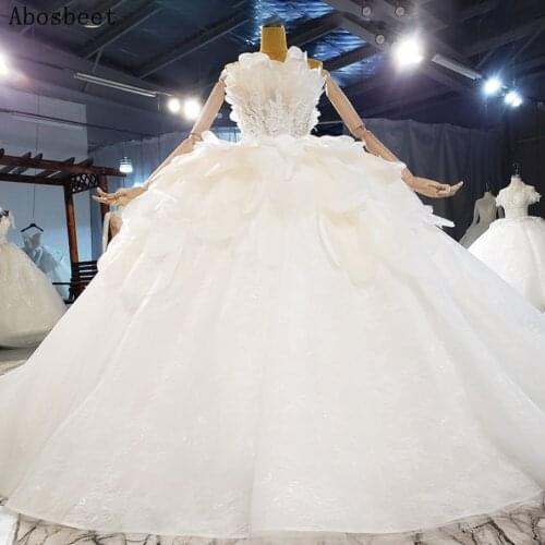 Unique Strapless Elegant Ball Gown Wedding Dress with 150CM Cathedral Train White/Ivory Tiered Robe Mariee Wedding Gown Bridal