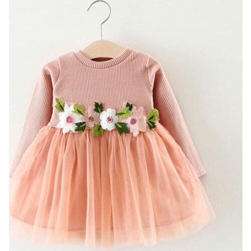 Spring Autumn Long Sleeve Princess Dresses for Newbons Girl Cute Flower Cotton Baby Dressing Toddler Wedding Dress High Quality