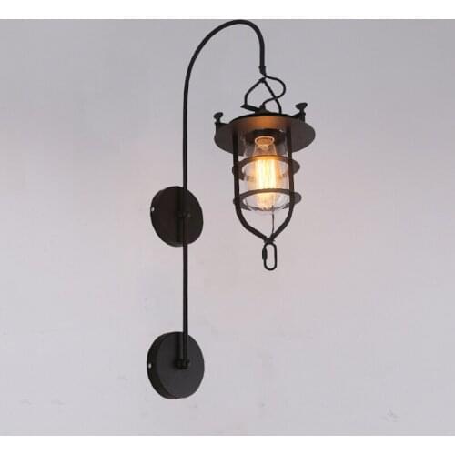 Loft vintage retro lamp sconces rainproof glass curved arm bar restaurant aisle cafe living room backround picture lighting bra