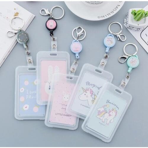 Cartoon Unicorn Retractable Badge Card Holder Nurse Doctor Exhibition Pull Key ID Name Card Badge Holder School Office Supplies