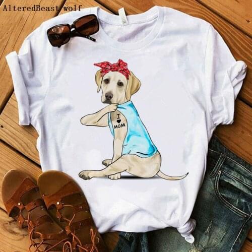 Labrador Dog T-shirt Women Harajuku New Fashion Bandana Printed Tshirt I Love Mom Summer Short Sleeve O-neck T Shirt Female 90s