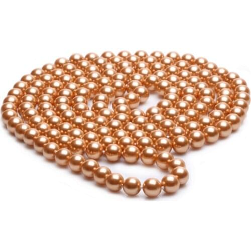 Womens Hair full wigs Hot selling shipping*******8mm Long Rope 48" Golden Gold Round Shape Sea Shell Pearl Bead Necklace C