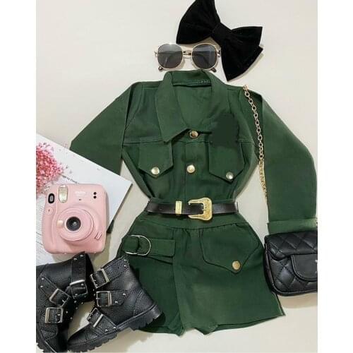 FOCUSNORM 2-8Y Autumn Fashion Kids Girls 2pcs Clothes Sets Solid Long Sleeve Single Breasted Jacket Tops A-Line Skirts