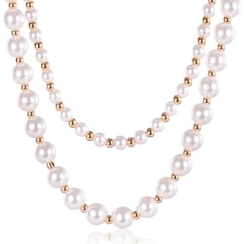 Women Girls Elegant 585 Rose Gold Imitation Pearl Necklace Chain Fashion Wedding Party Jewelry Gift 6/10 wide 50cm 60cm DCN34
