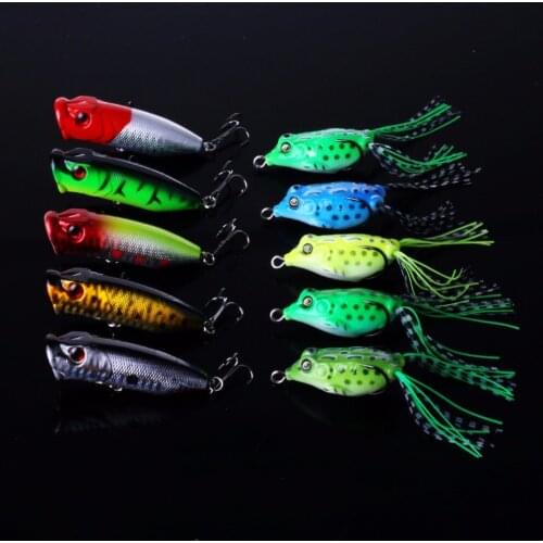 10PCS Top Water Set Frog Fishing Lures Popper Bait Fishing Tackle Artificial Bait Lifelike Carp Fishing Pesca