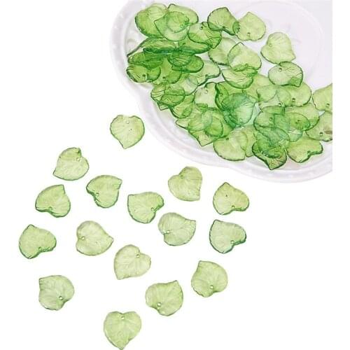 100pcs Green Acrylic Leaf Beads For Jewelry Making DIY Pendants Necklace Earrings Transparent Leaves Beads Handmade F70