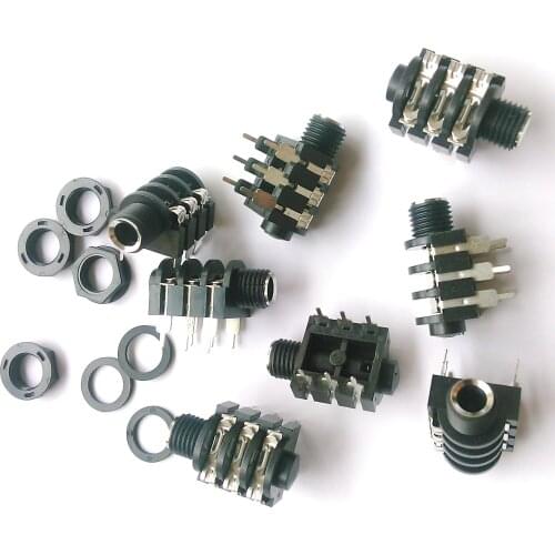 2Pcs 6Pin Stereo Audio Microphone 6.35mm Female Plug Socket Jack Connector 4Pin DIP Single Channel Microphone Socket