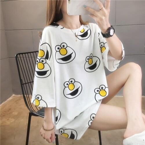 2020 Summer fashion Tshirt Tops Women Loose Long Sleeve Tee Shirt Funny Print Oversize Ladies T-shirts NS4549