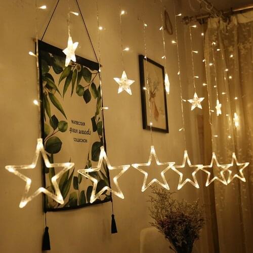 220V LED Christmas Garland Curtain Icicle Lights Star Moon String Fairy Light For Home New Year Party Holiday Decoration