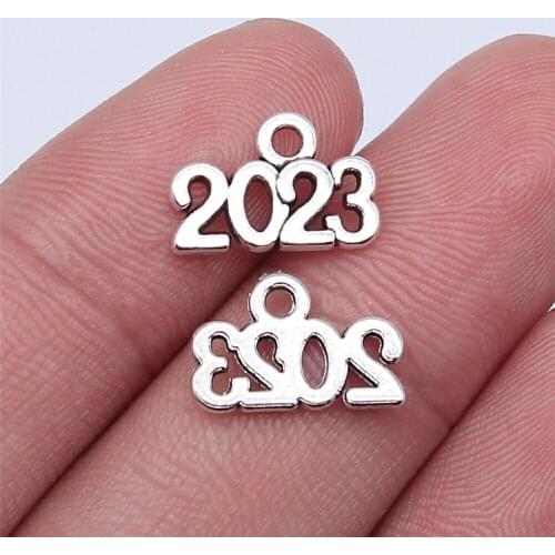 40Pcs 14x10mm 2023 Number Charms For Jewelry Making Hand Made Jewelry Accessories Antique Silver Color Alloy Charms