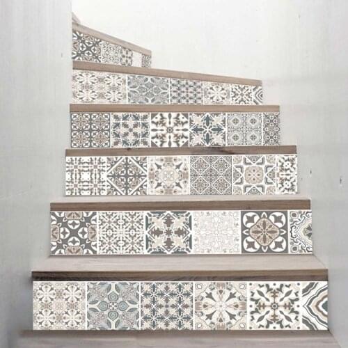 6pcs/set 3D Mandala Flower Staircase Stair Riser Floor Sticker Self Adhesive DIY Stairway Waterproof PVC Wall Decal P0RE