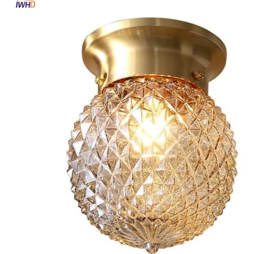 IWHD American Copper Ceiling Lamp Kitchen Hallway Balcony Porch Glass Ball Modern Vintage LED Ceiling Light Plafonnier Luminaria