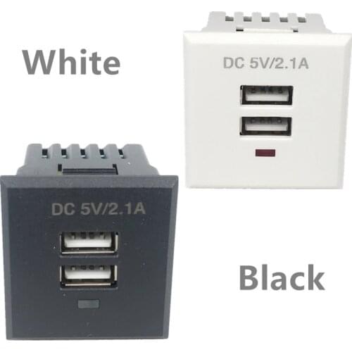 Dual USB AC Power Socket Embedded Dual USB Desktop Receptacle DC Charging Power Panel Module Outlet 5V 2.1A