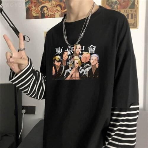 Japanese Anime Tokyo Revengers T Shirt Men Kawaii Harajuku Tokyo Swastika Gang Sano Manjirou Cartoon Graphic Summer Long T-shirt