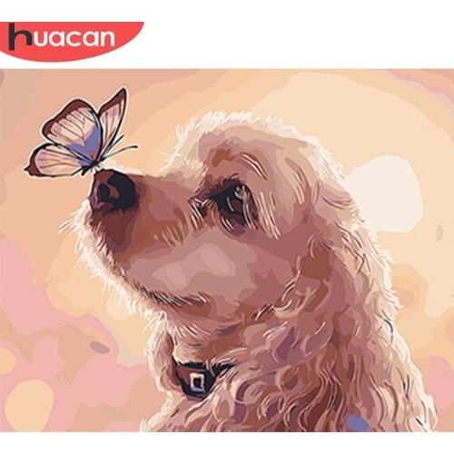 HUACAN Oil Painting By Number Dog Animal HandPainted Art Pictures By Number Adult Kits DIY Gift For Living Room
