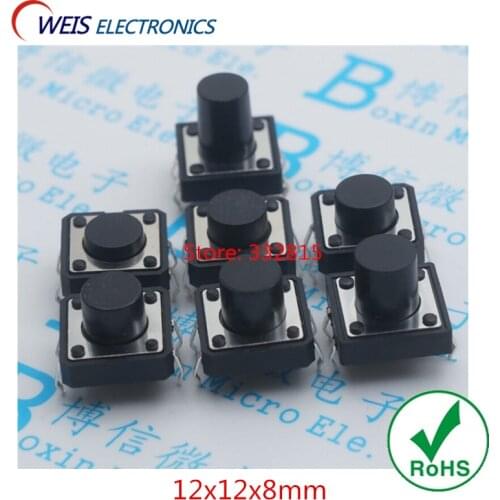 50PCS 12x12x8mm Push Button Switch 12*12*8 DIP-4PIN BLACK TACT SWITCHES ROHS Free shipping D