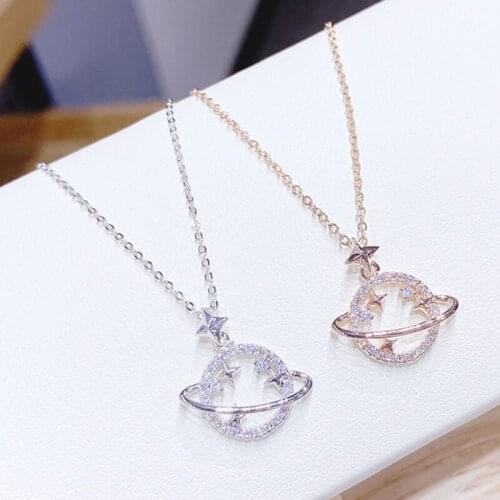 Showfay Creative Planet Necklace Womens Micro-Inlaid Celestial Body Universe Pendant Simple Necklace 2021 Fashion Jewelry