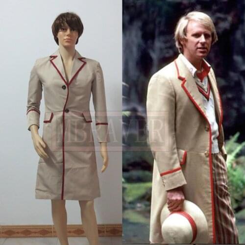 Doctor Who Cosplay Who Is Doctor 5th Roja Red Stripe Beige Coat Mens Cosplay Costume