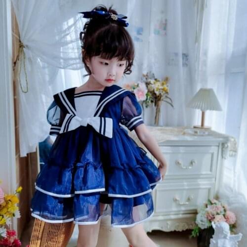 Summer Spanish Lolita Princess Dress Bow Mesh Stitching Short Sleeve Gown Birthday Party Easter Eid Dress For Girls A125