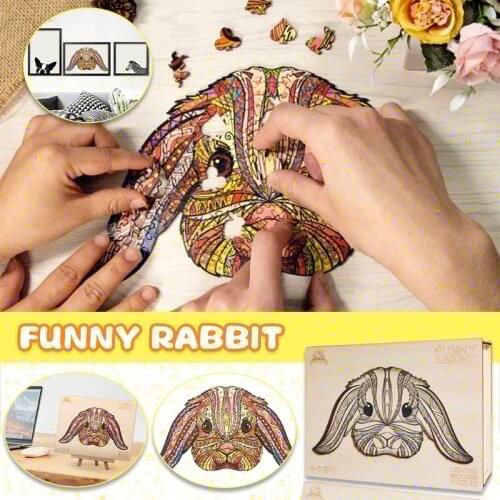 Cute Unique Wooden Jigsaw Puzzles Animal Shaped For Adults Kids Rabbit Wood DIY Crafts Educational Childrens Toys Gift Puzzle