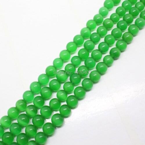 Mini. order is $7!8mm Beautiful Green Cats Eye Round Loose Beads 15"