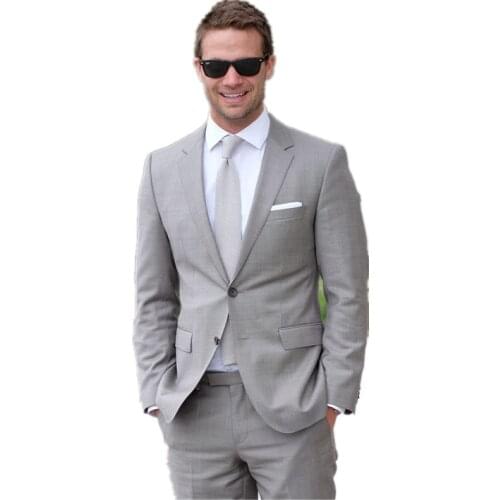 New Mens suits for weddings Light Gray Men Suits Formal Occasion Business Suits Prom Suits Jacket +Pants