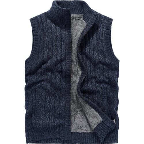 Mens Knitted Vest Stand Collar Velvet Thick Sweater Warm Jacket Mens Sweaters Autumn Winter Warm Knitted Sweater Jackets