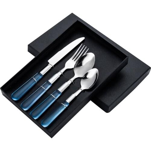 4pcs/Set Flatware Dinnerware Set Stainless Steel Knife Fork Spoons With Plastic Handle Handle Craft Gift Box