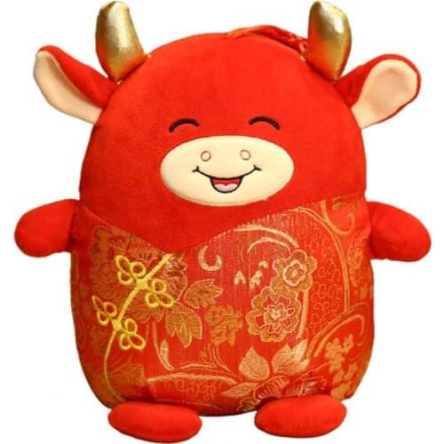 2021 New Year Chinese Zodiac Cattle Plush Toys Red Milk Cow Plush Doll Pendant