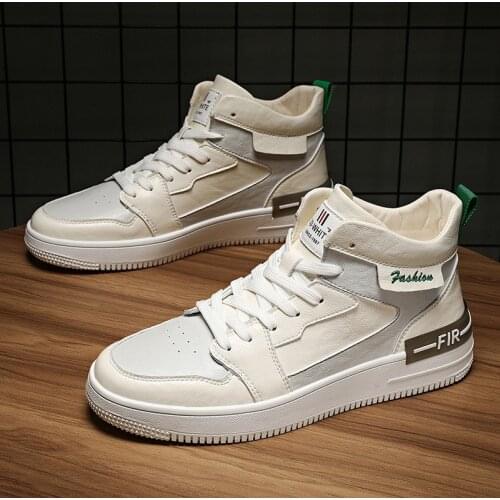 New European Men Shoes High End Leather Casual Shoes Trend High Tops Skate Shoes Autumn Comfortable Sneakers