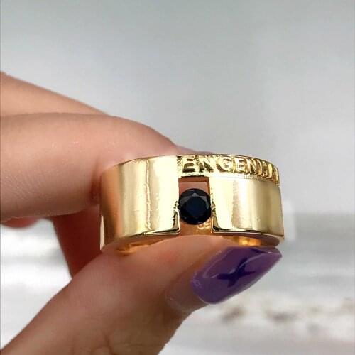 New Mens Finger Ring Unique Geometric Design Inlay Blue Cubic Zirconia Two Tone Frosted Jewelry For Wedding Party Punk Rings