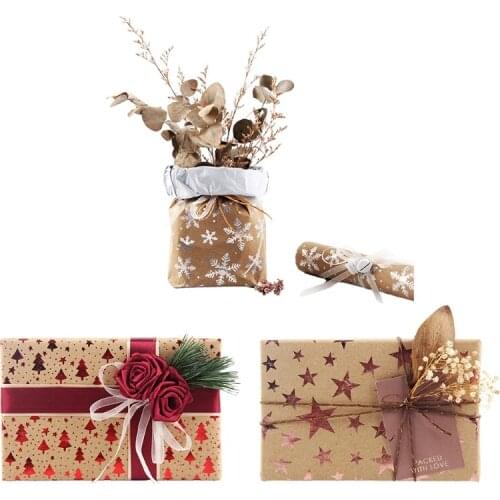 5 Sheets 70x50cm Christmas Element Gifts Wrapping Paper DIY Present Packing Kraft Wraps for Birthday Xmas Party Holidays
