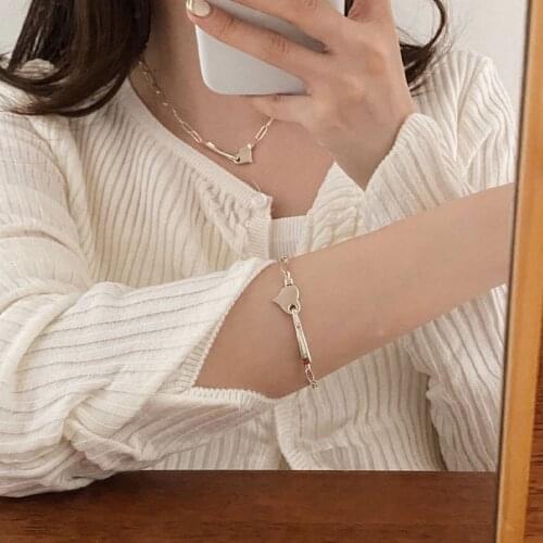 PANGJERY 925 Sterling Silver LOVE Heart Clavicle Chain Necklace Bracelet for Women INS Fashion Party Fine Jewelry Gifts