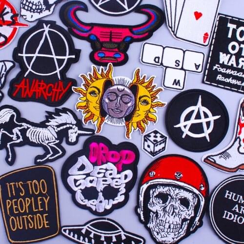 Punk Rock Skull Iron on Patches For Clothing Embroidered Patches on Patches Hippie Badges Biker Stickers Badges Applique Sewing