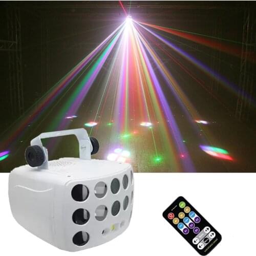 Remote Control New Butterfly LED Beam Lights with RG Laser Strobe Effects DMX Stage Lighting for Disco Nightclub KTV Music Party