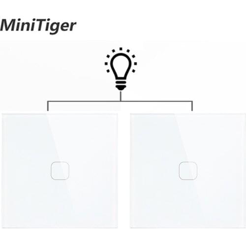 Minitiger EU Standard Luxury Glass Crystal Panel 1 Gang 2 Way Light Wall Touch Switch Waterproof and Fireproof 2pcs/pack