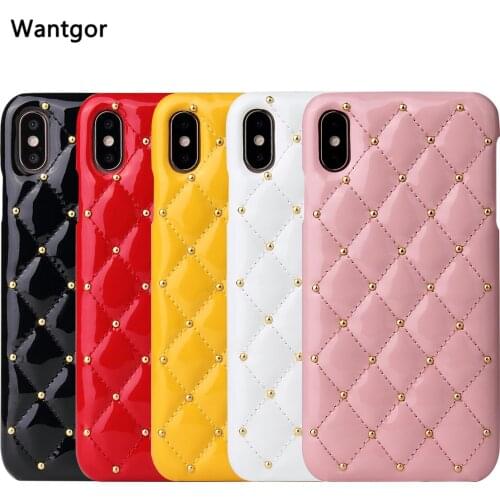 Luxury Soft patent leather Phone Case For iPhone 6 6S 7 8 Plus X XR Rivets Cover shell For iPhone XS 11 Pro Max coque funda